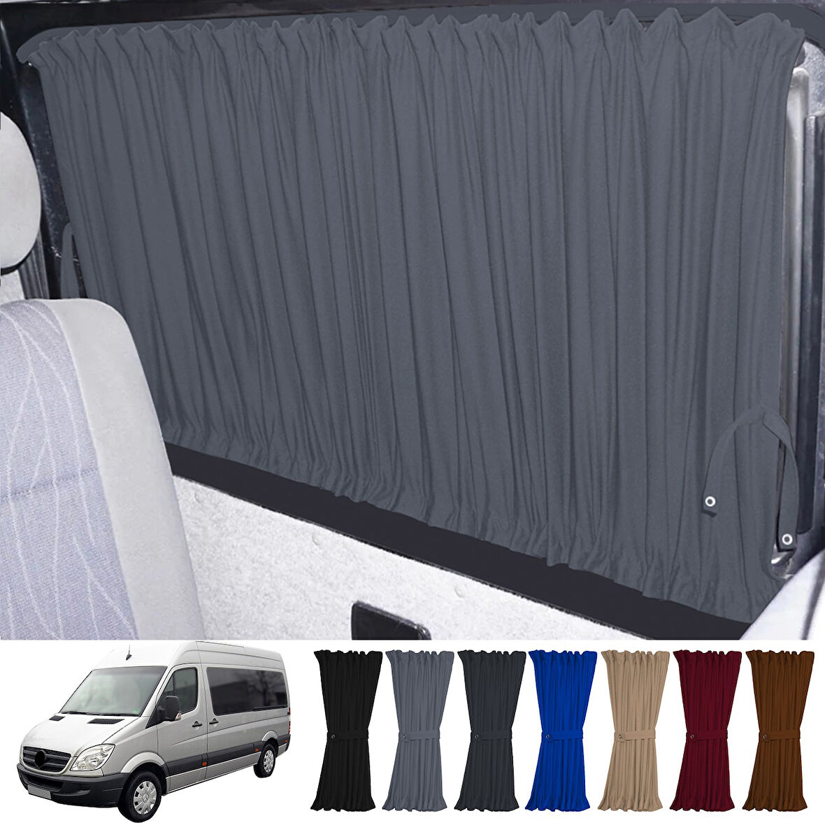 Mercedes Sprinter W906 Orta 2006-2018 Uyumlu Gri Raylı Oto Perde Takımı