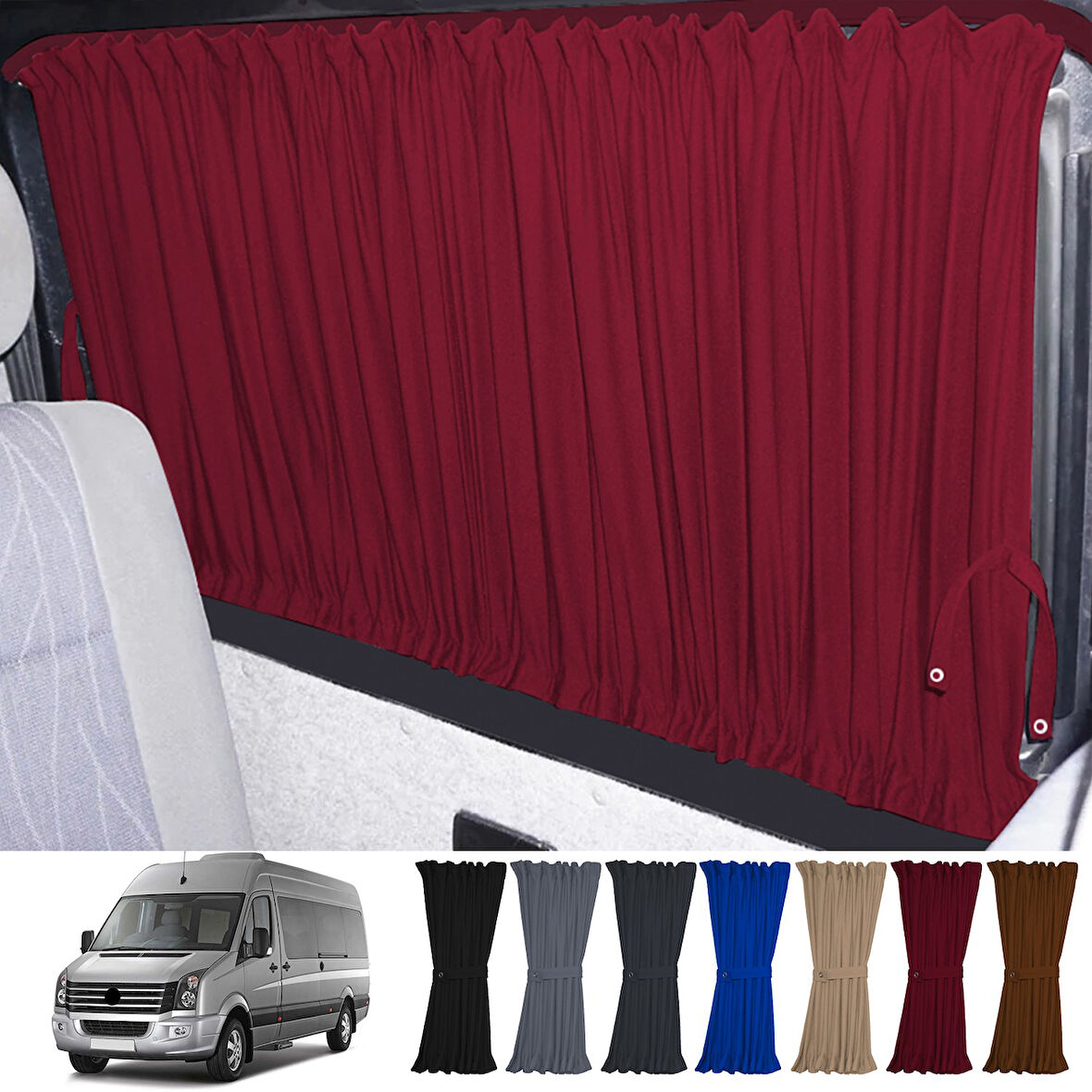Volkswagen Crafter 1.nesil Orta Şase 2006-2016 Uyumlu Bordo Raylı Oto Perde Takımı