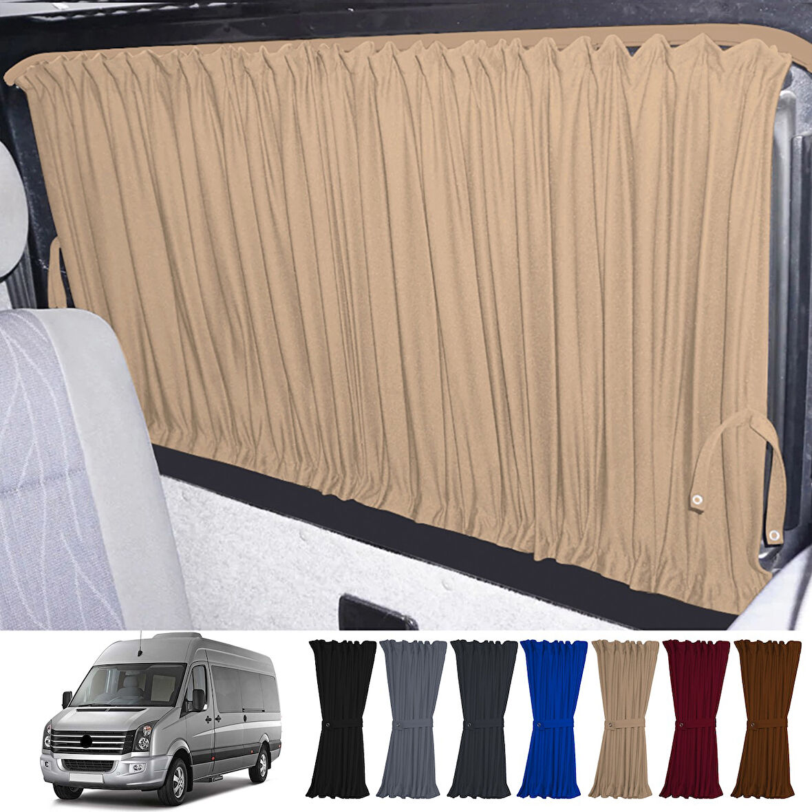 Volkswagen Crafter 1.nesil Uzun Şase 2006-2016 Uyumlu Krem Raylı Oto Perde Takımı