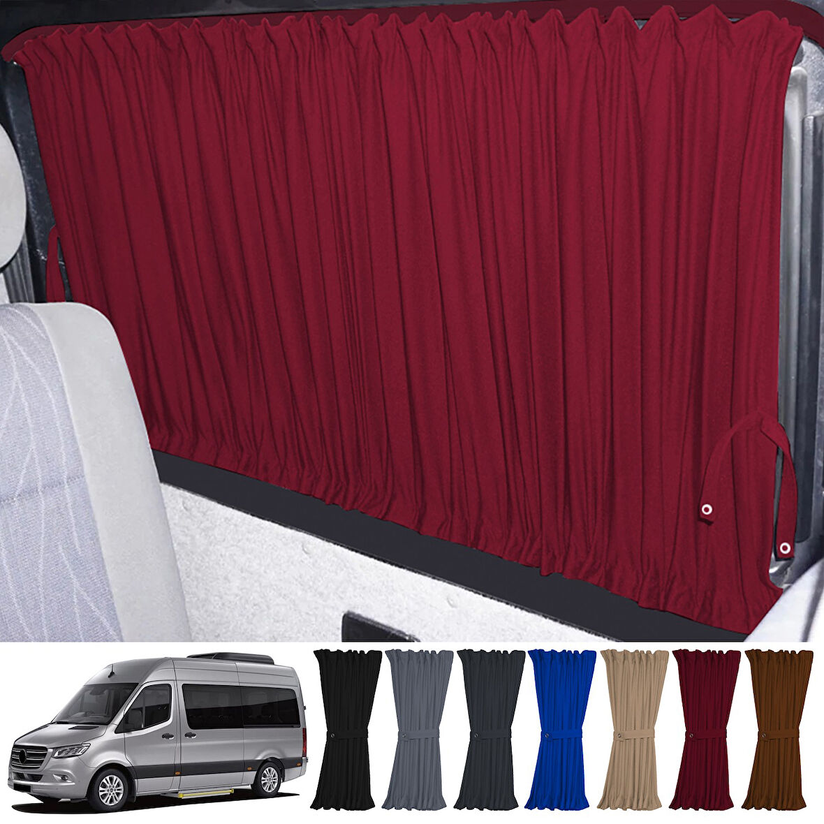 Mercedes Sprinter W907 Uzun 2018+ Uyumlu Bordo Raylı Oto Perde Takımı