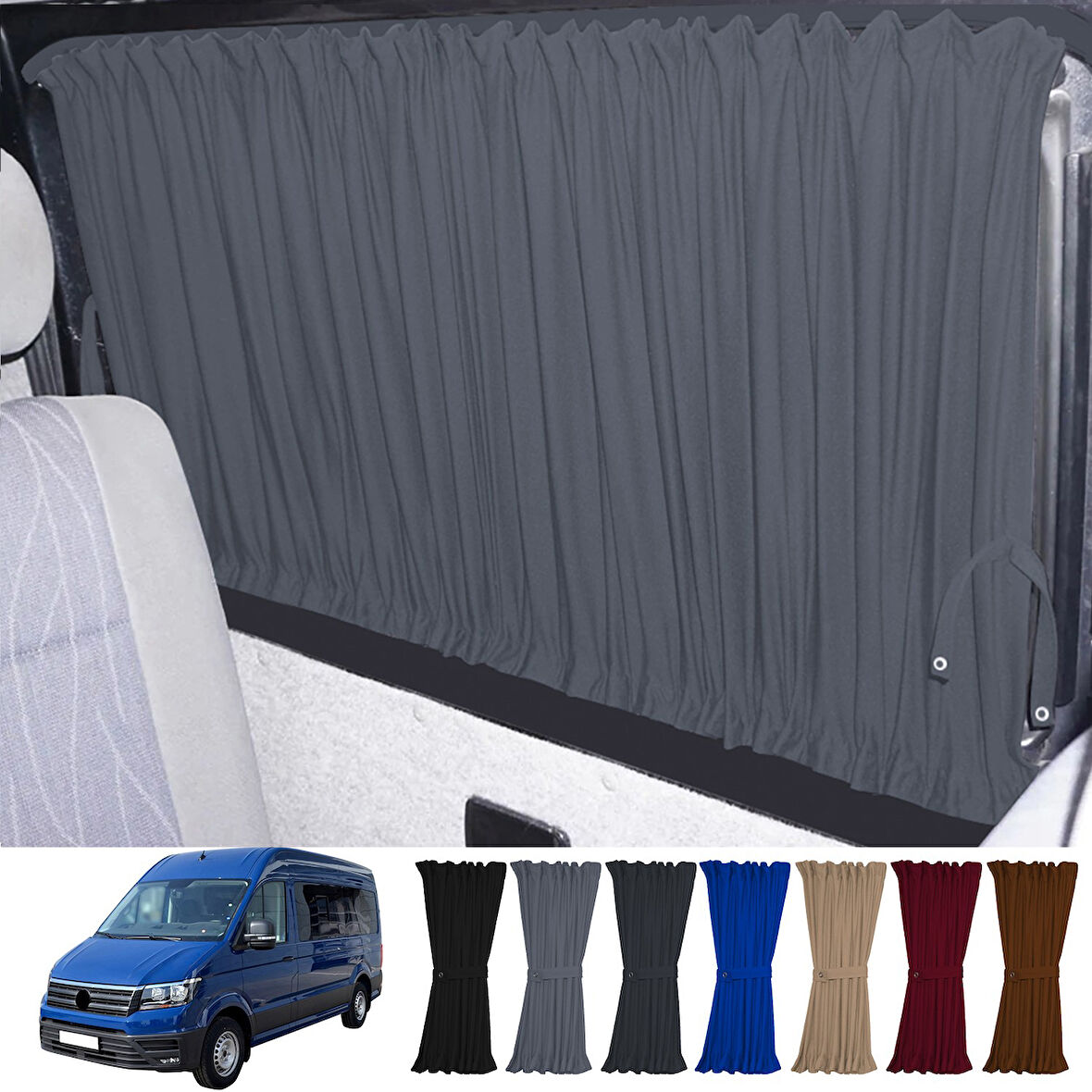 Volkswagen Crafter 2. Nesil Orta Şase 2018+ Uyumlu Gri Raylı Oto Perde Takımı