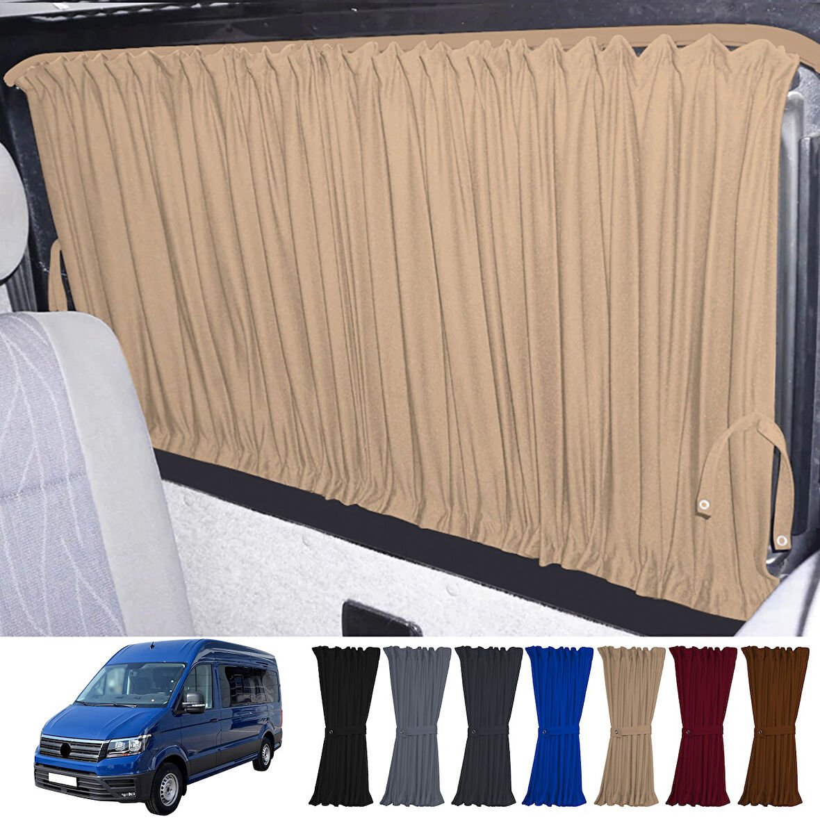 Volkswagen Crafter 2.nesil Uzun Şase 2018+ Uyumlu Krem Raylı Oto Perde Takımı