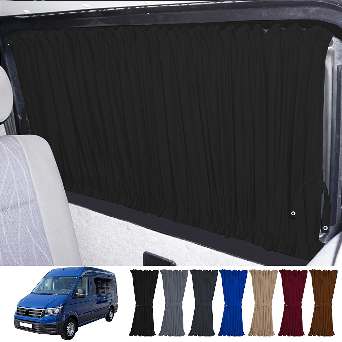Volkswagen Crafter 2.nesil Uzun Şase 2018+ Uyumlu Siyah Raylı Oto Perde Takımı