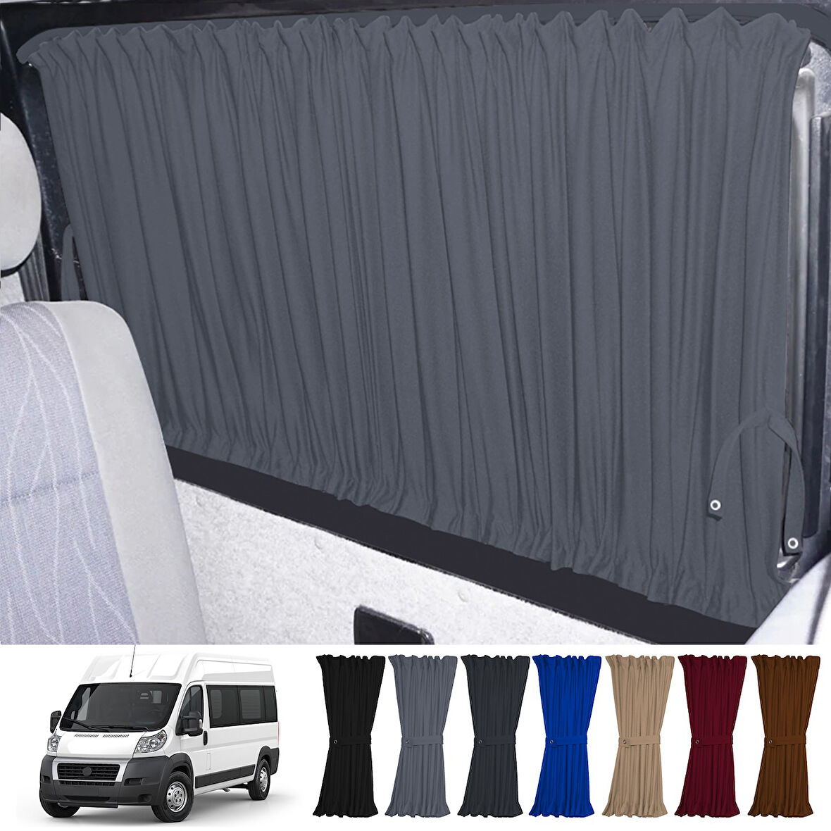 Fiat Ducato Boxer Jumper Uzun Şase 2006+ Uyumlu Gri Raylı Oto Perde Takımı
