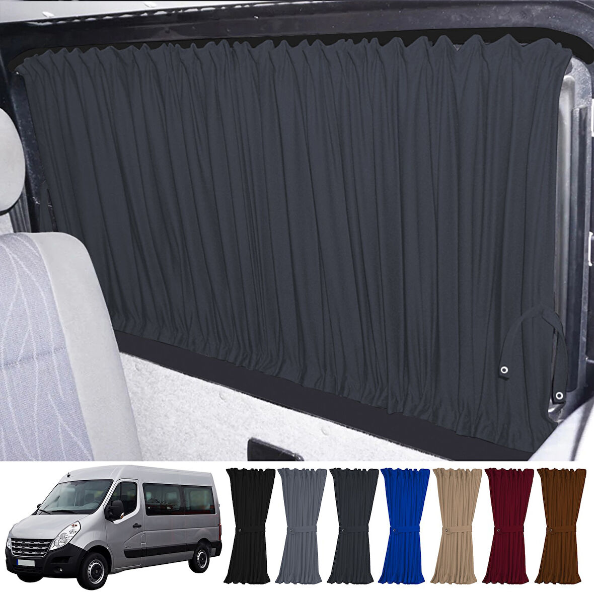 Renault Master 3. Nesil Uzun Şase 2010+ Uyumlu Füme Raylı Oto Perde Takımı