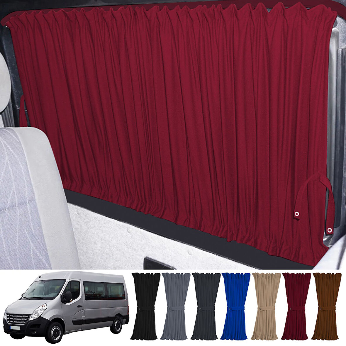 Renault Master 3. Nesil Uzun Şase 2010+ Uyumlu Bordo Raylı Oto Perde Takımı