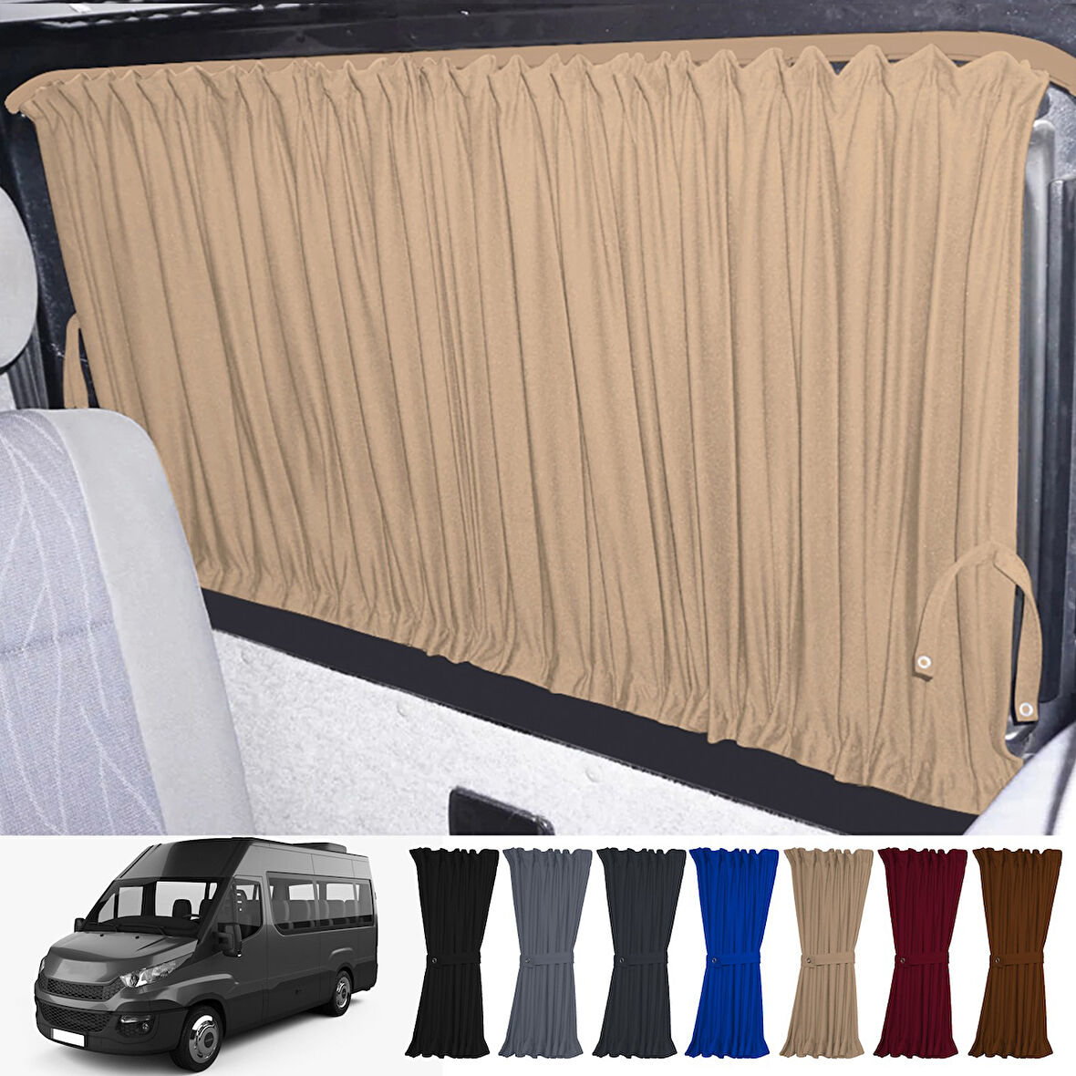 Iveco Daily 6/7 Nesil Uzun Şase 2014-2023 Uyumlu Krem Raylı Oto Perde Takımı
