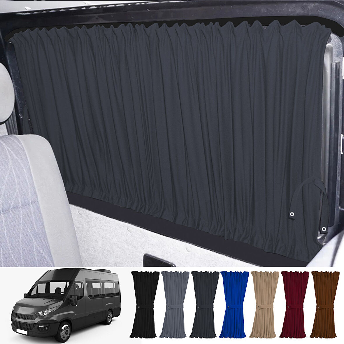 Iveco Daily 6/7 Nesil Uzun Şase 2014-2023 Uyumlu Füme Raylı Oto Perde Takımı