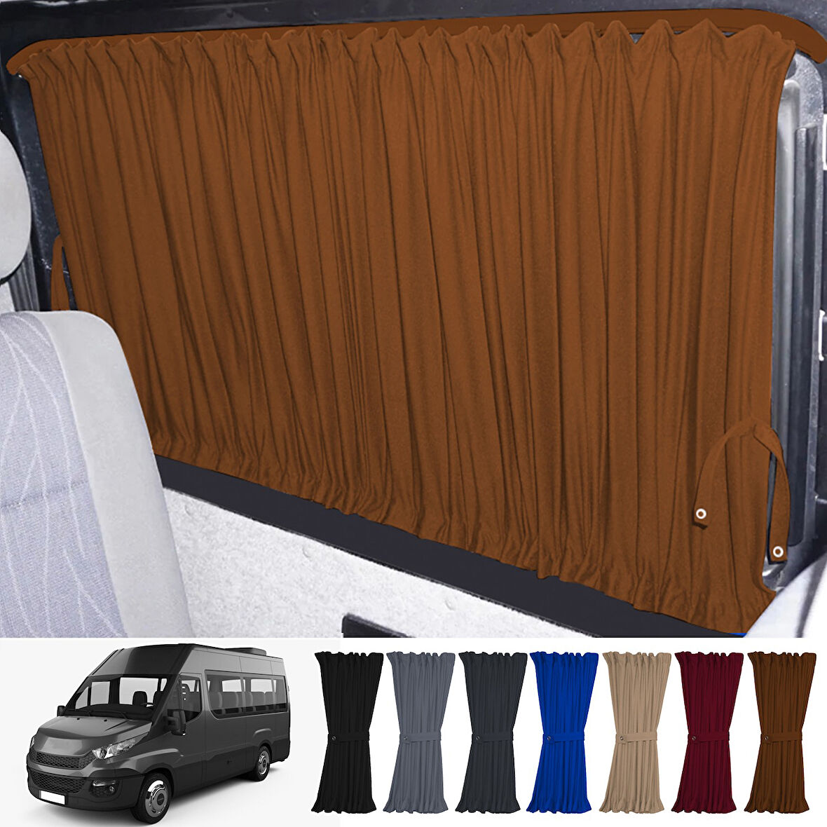 Iveco Daily 6/7 Nesil Uzun Şase 2014-2023 Uyumlu Taba Raylı Oto Perde Takımı