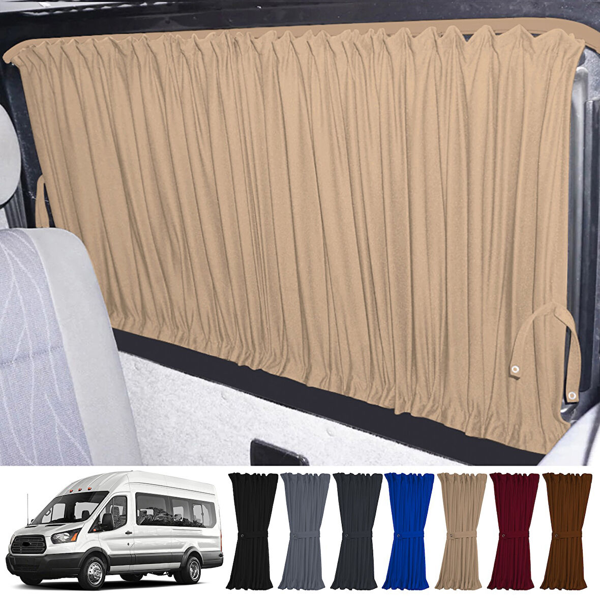 Ford Transit T18 7.nesil 2014-2023 Uyumlu Krem Raylı Oto Perde Takımı