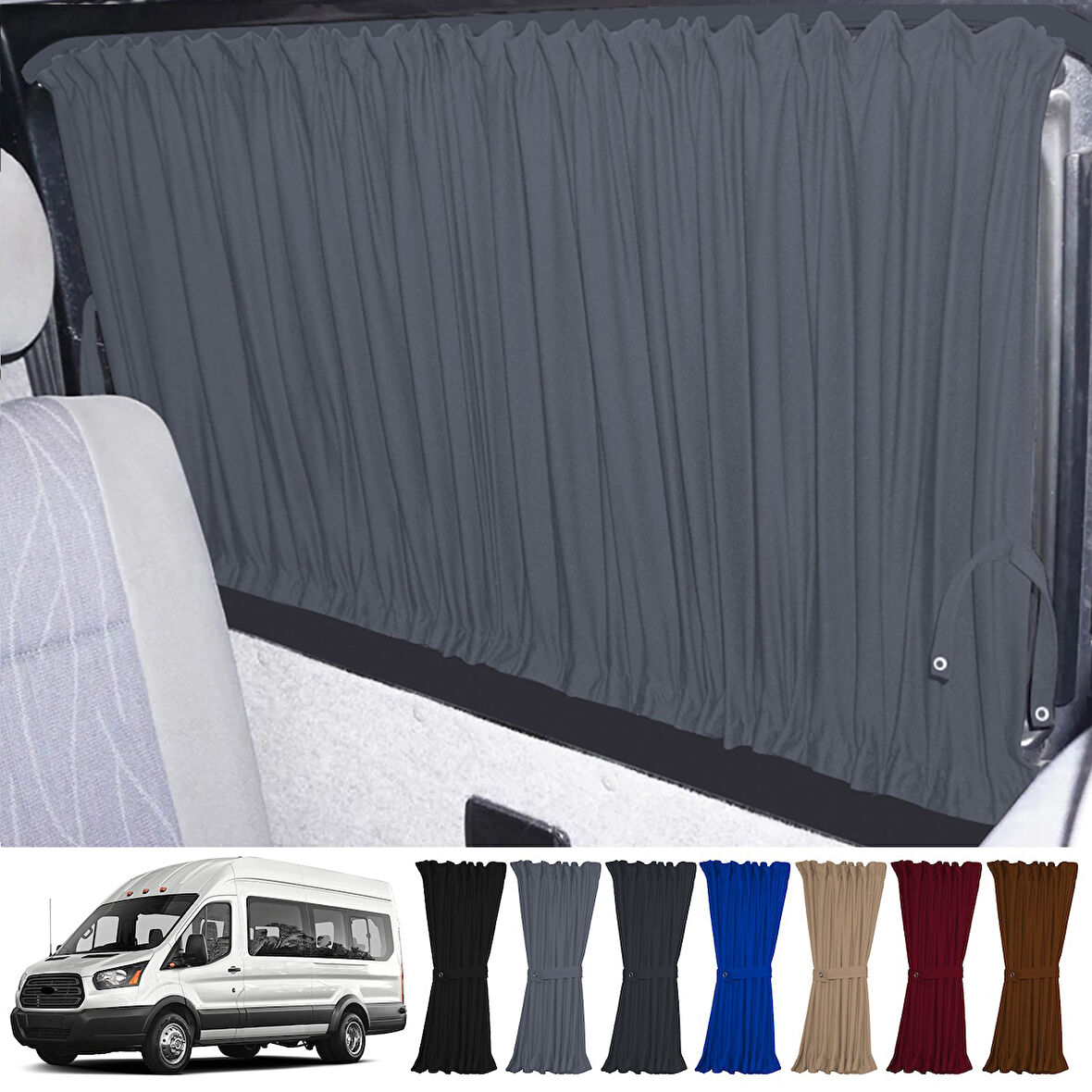 Ford Transit T18 7.nesil 2014-2023 Uyumlu Gri Raylı Oto Perde Takımı