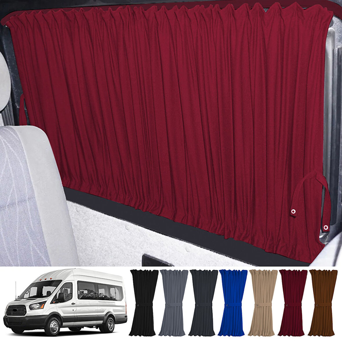 Ford Transit T18 7.nesil 2014-2023 Uyumlu Bordo Raylı Oto Perde Takımı