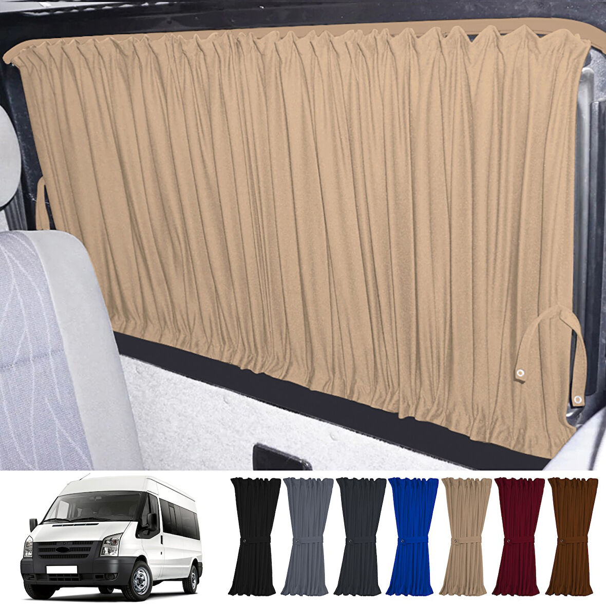 Ford Transit Uzun Şase T16 5.nesil 2000-2006 Uyumlu Krem Raylı Oto Perde Takımı