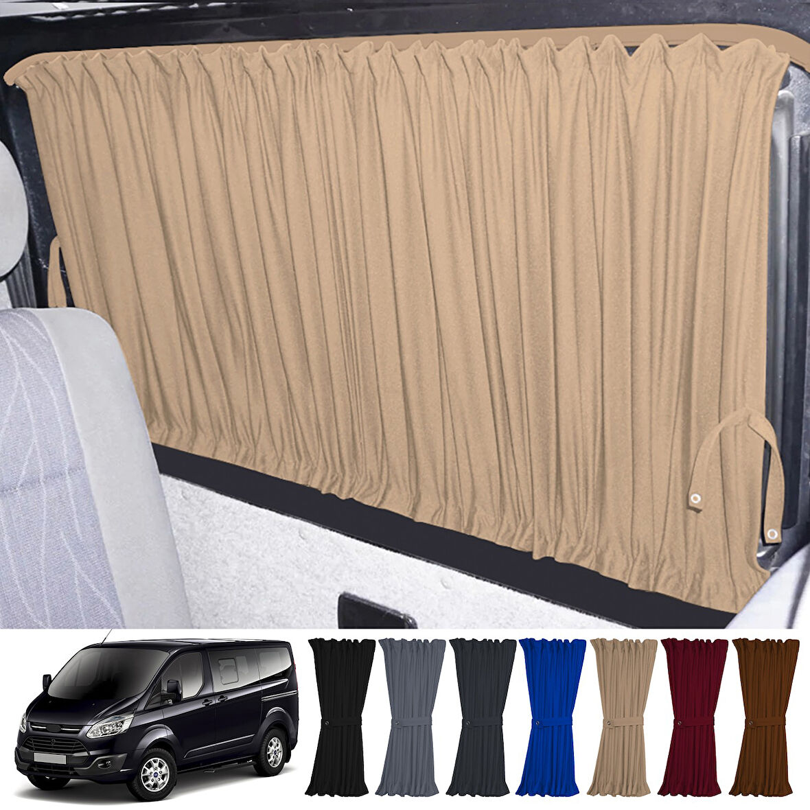 Ford Custom Kısa Şase 2012+ Uyumlu Krem Raylı Oto Perde Takımı