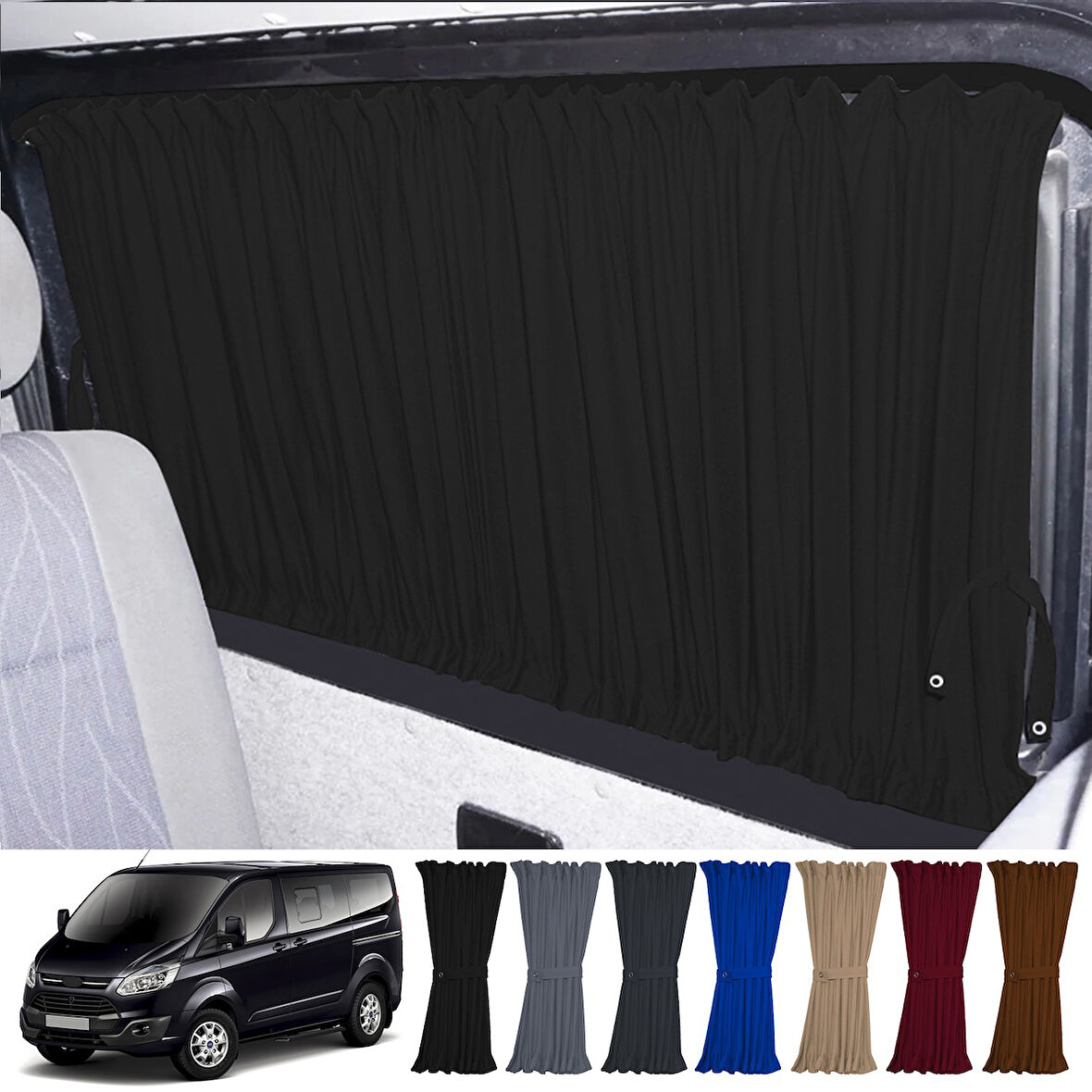 Ford Custom Kısa Şase 2012+ Uyumlu Siyah Raylı Oto Perde Takımı