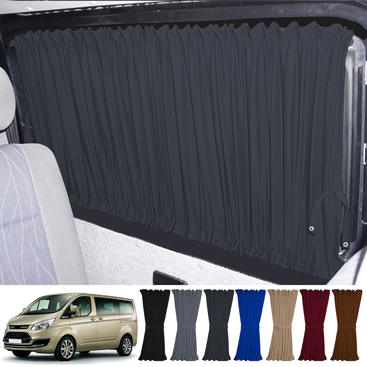 Ford Custom Uzun Şase 2012+ Uyumlu Füme Raylı Oto Perde Takımı