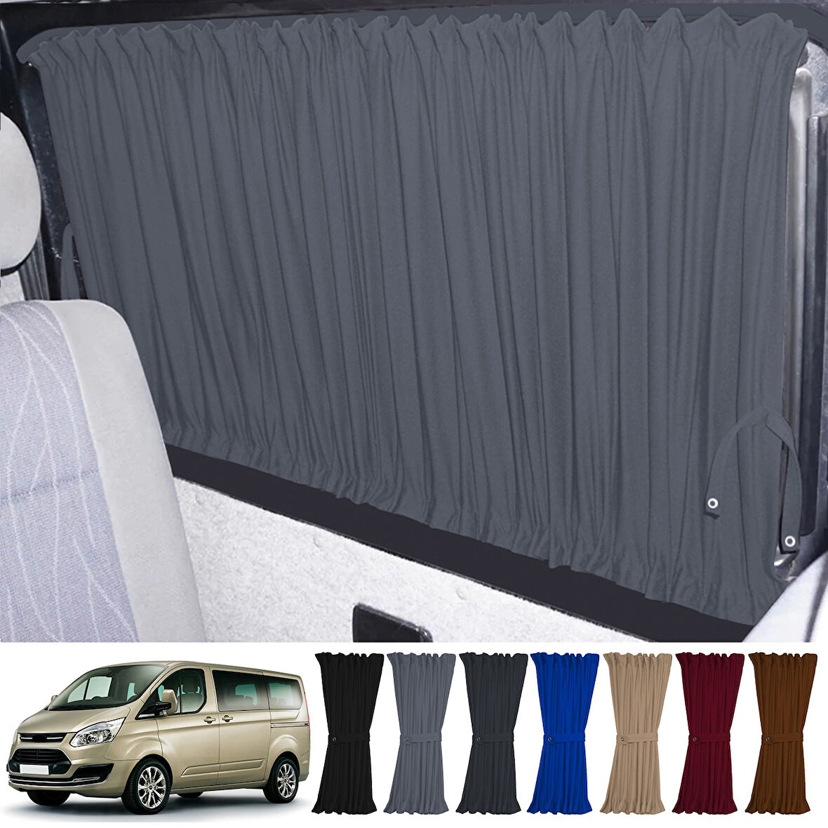 Ford Custom Uzun Şase 2012+ Uyumlu Gri Raylı Oto Perde Takımı