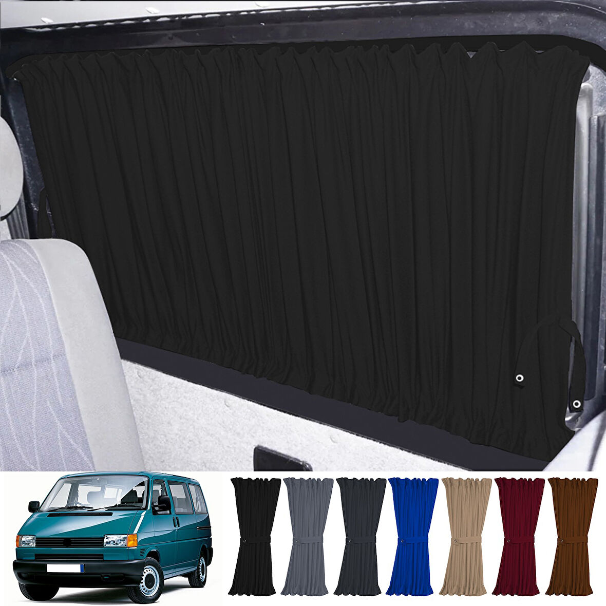 Volkswagen T4 - Transporter / Caravelle Kısa Şase 1990–2003 Uyumlu Siyah Raylı Oto Perde Takımı