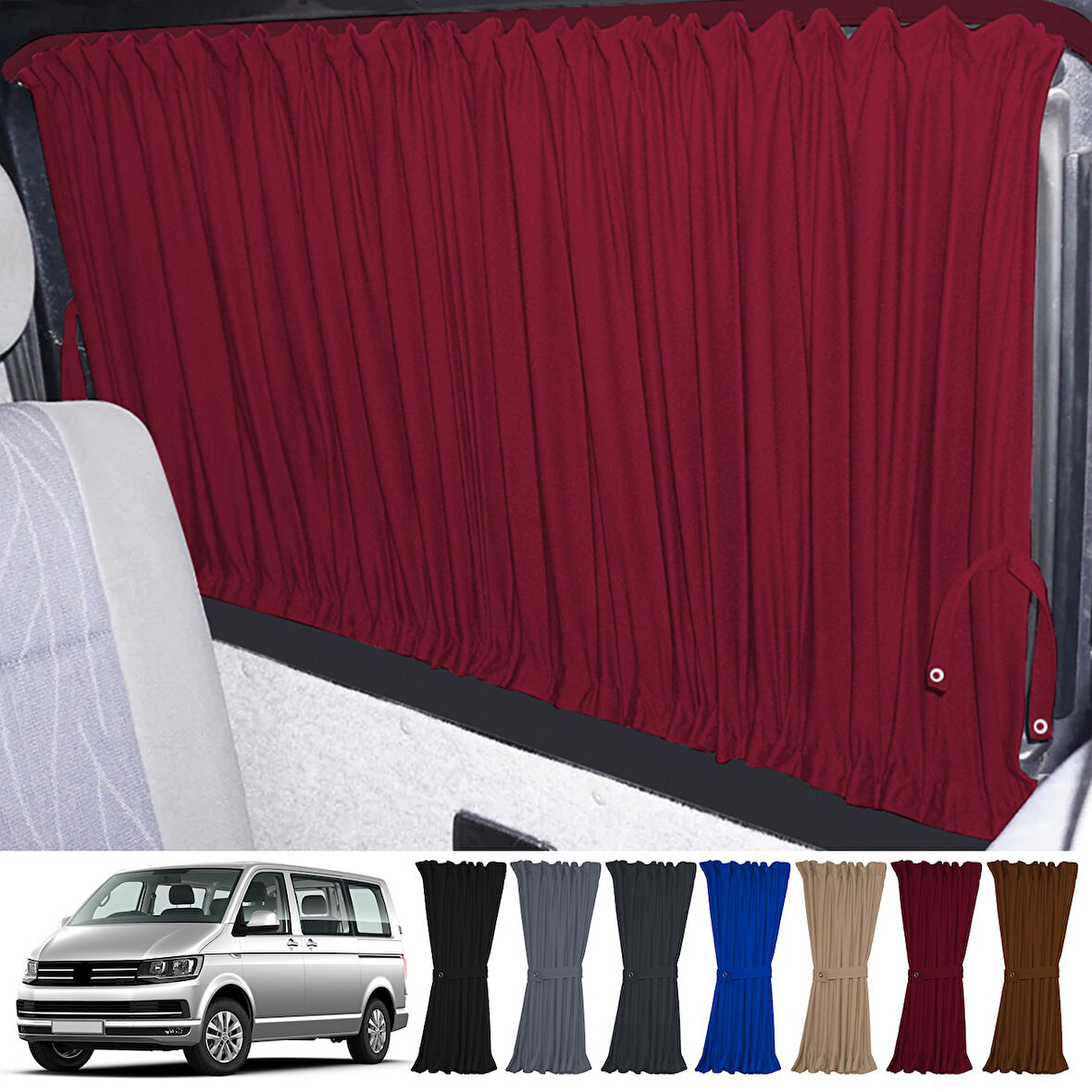 Volkswagen Transporter T5/t6/t7 Uzun Şase 2003-2022 Uyumlu Bordo Raylı Oto Perde Takımı