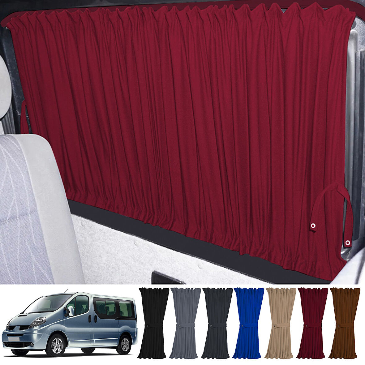 Renault Trafic 2001-2014 Uyumlu Bordo Raylı Oto Perde Takımı