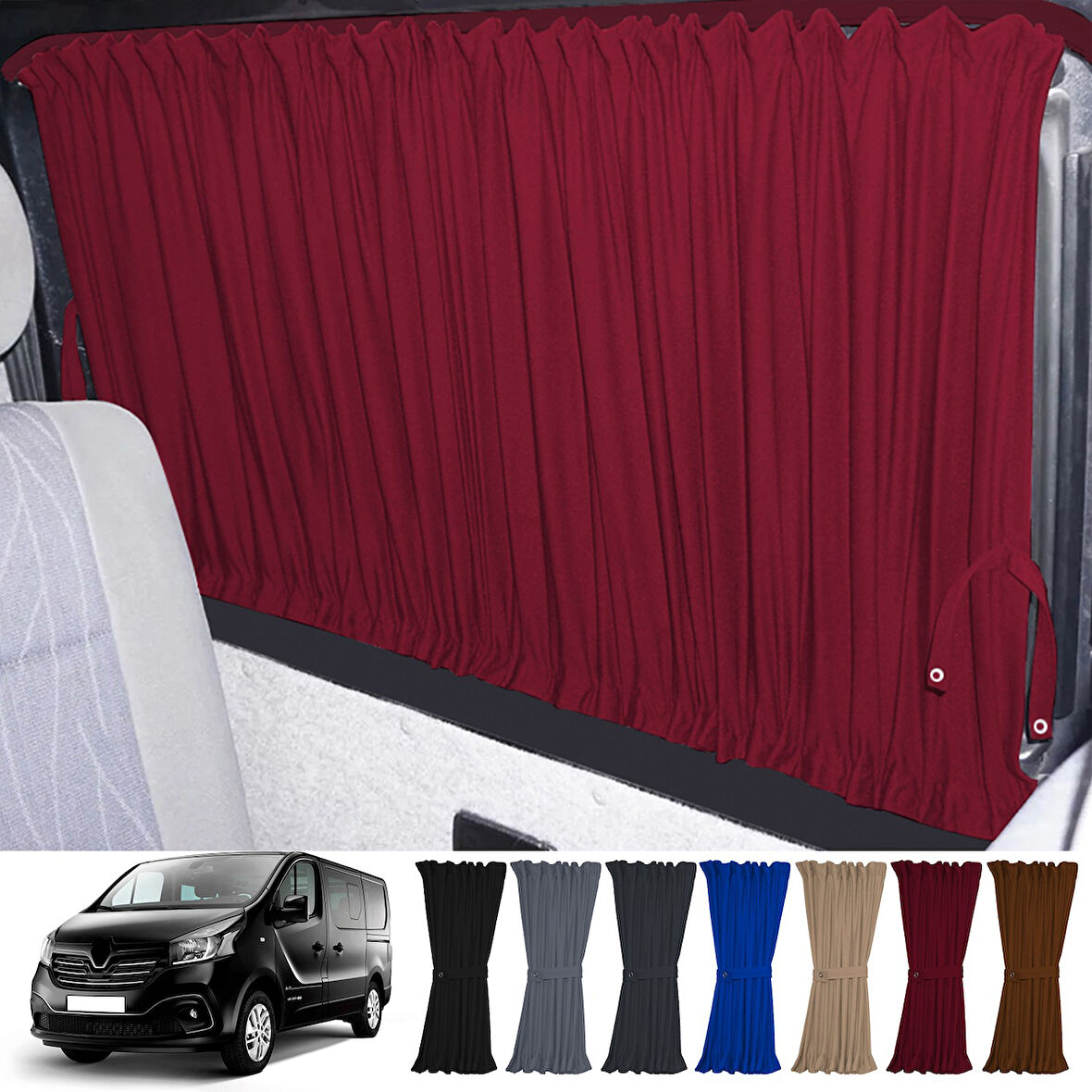 Renault Trafic 2015+ Uyumlu Bordo Raylı Oto Perde Takımı