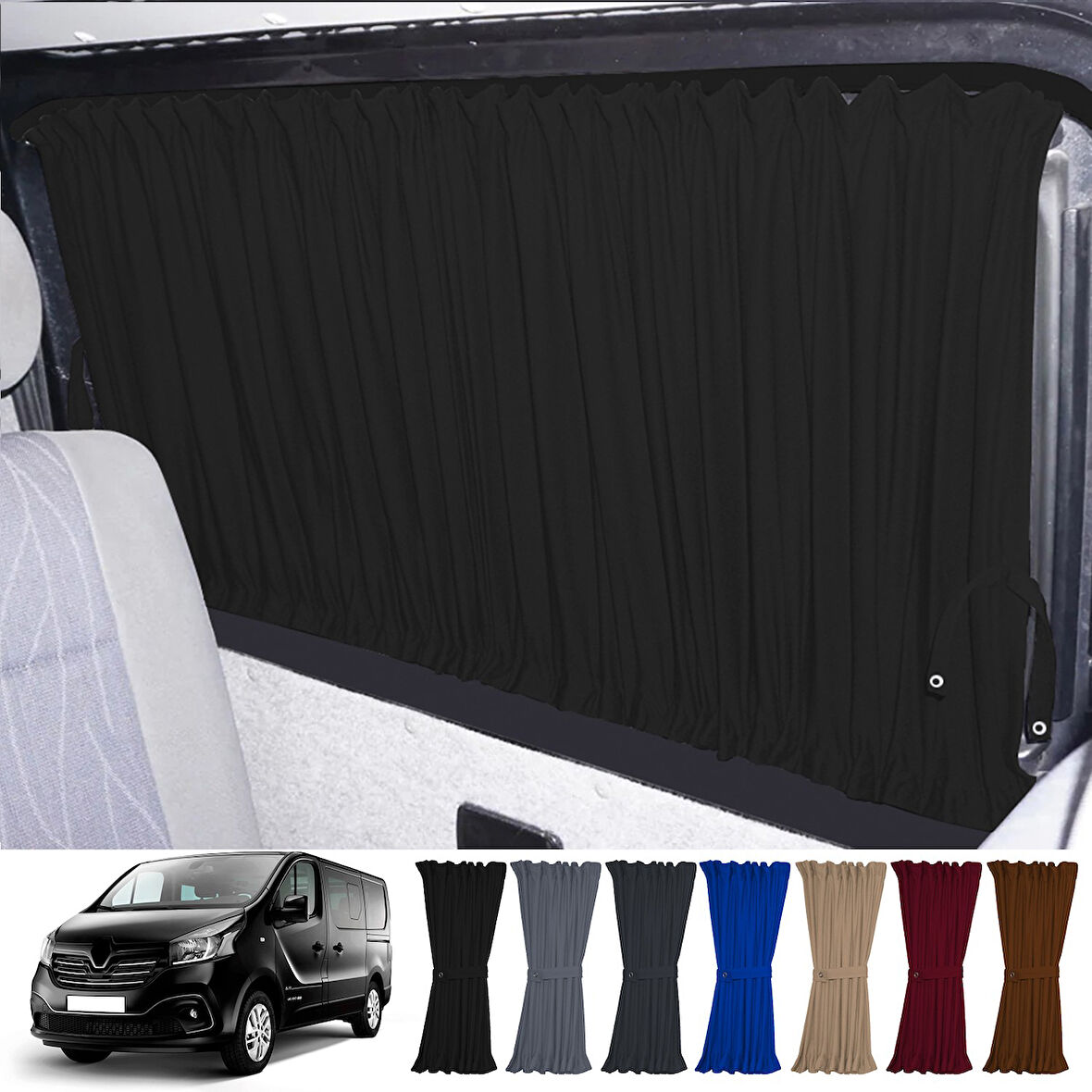 Renault Trafic 2015+ Uyumlu Siyah Raylı Oto Perde Takımı