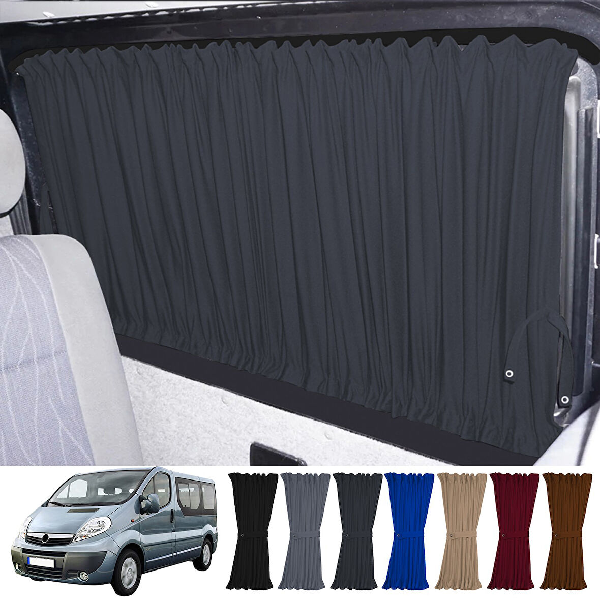 Opel Vivaro A 2001-2014 Uyumlu Füme Raylı Oto Perde Takımı