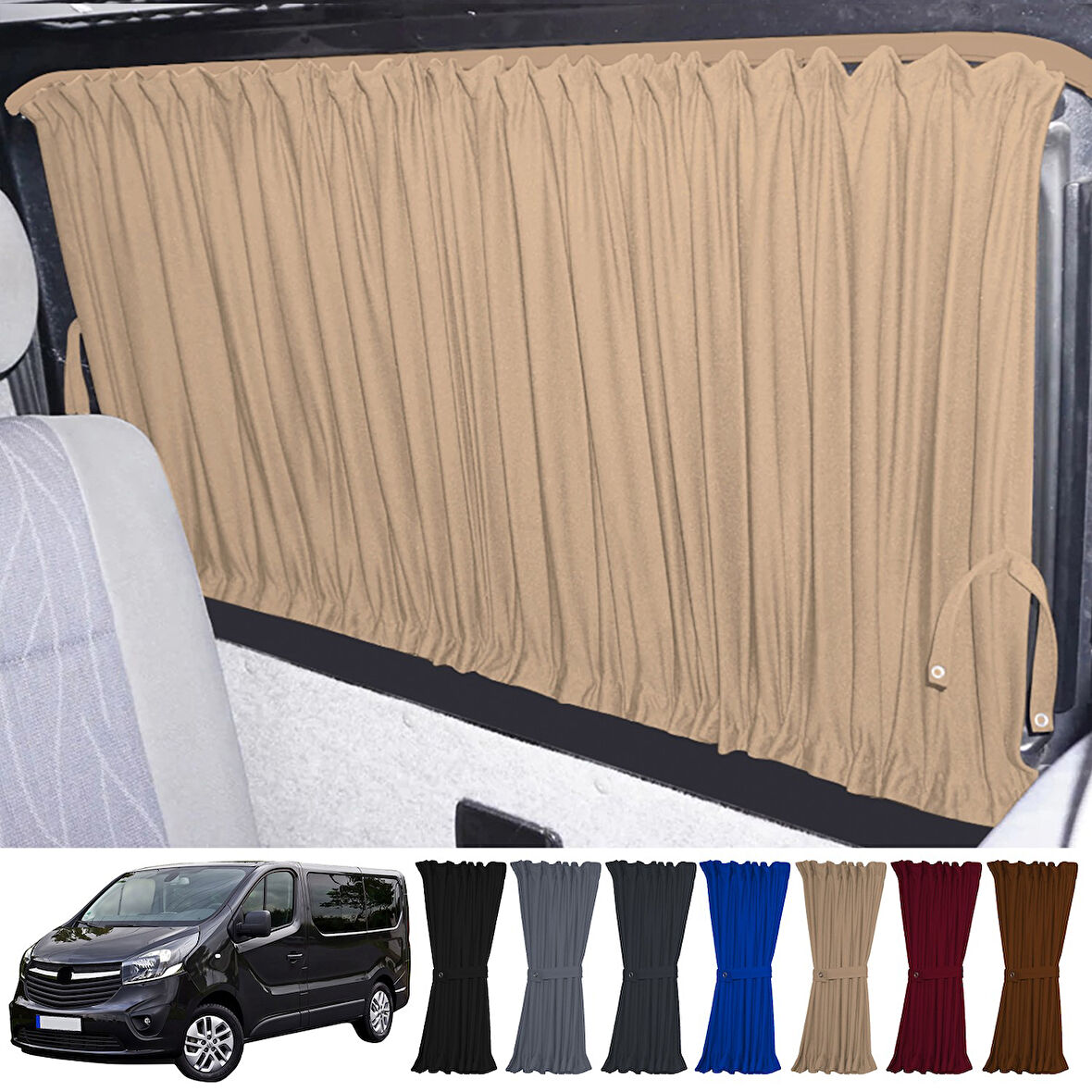 Opel Vivaro B 2014-2019 Uyumlu Krem Raylı Oto Perde Takımı