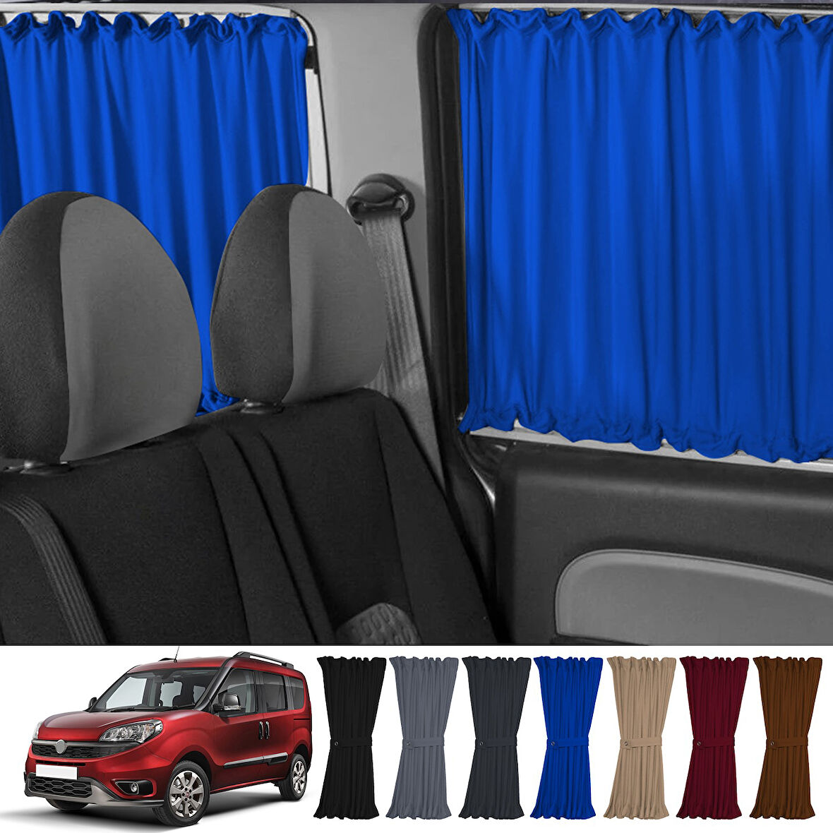 Fiat Doblo Iı Kısa Şase 2010-2023 Uyumlu Mavi Raylı Oto Perde Takımı