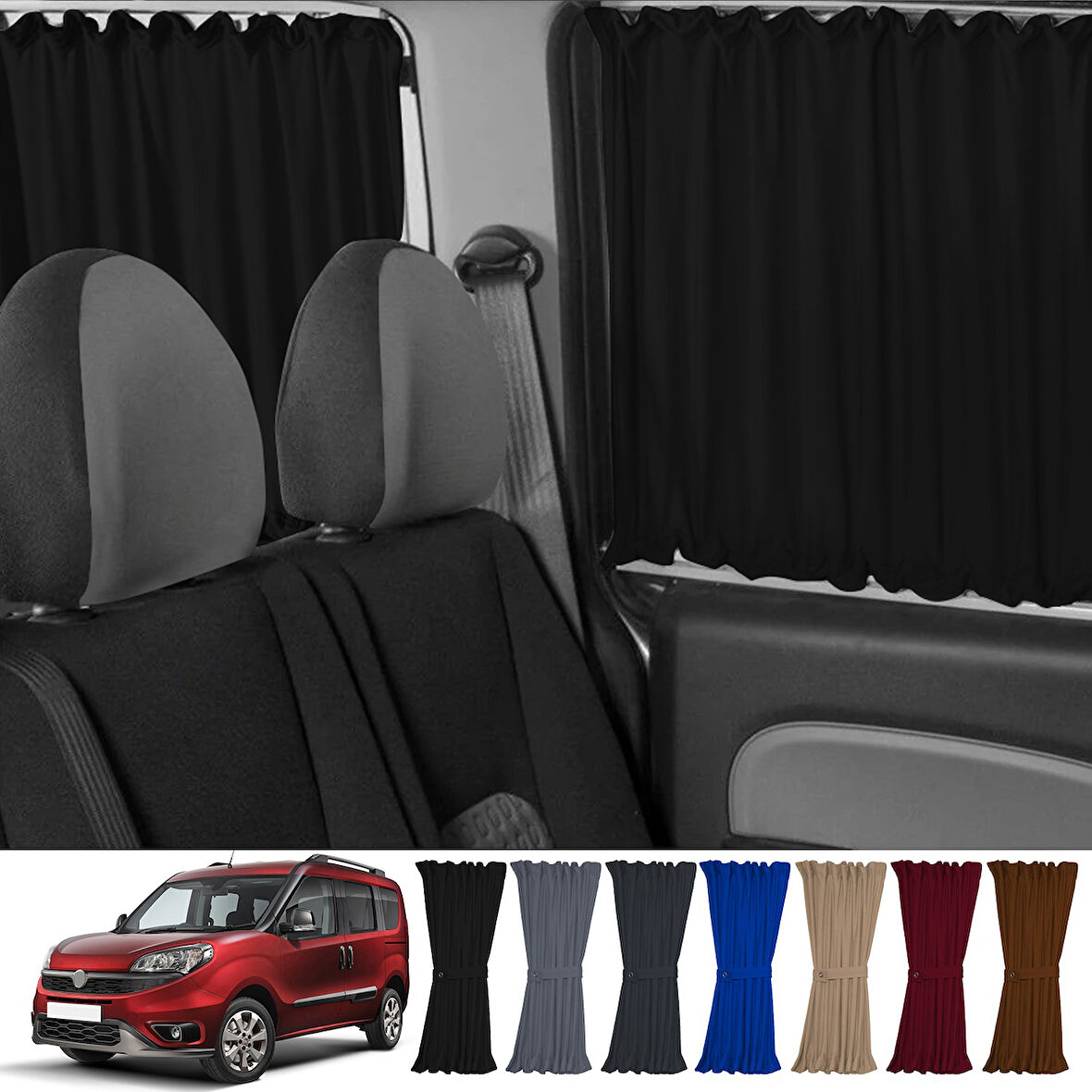 Fiat Doblo Iı Kısa Şase 2010-2023 Uyumlu Siyah Raylı Oto Perde Takımı