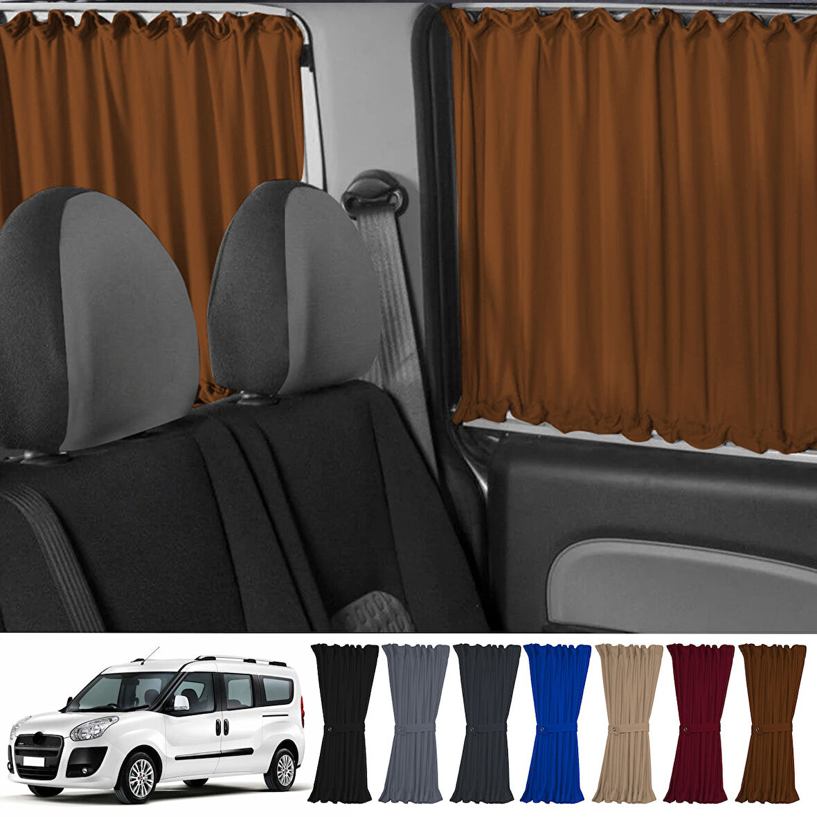 Fiat Doblo Iı Uzun Şase 2010-2023 Uyumlu Taba Raylı Oto Perde Takımı