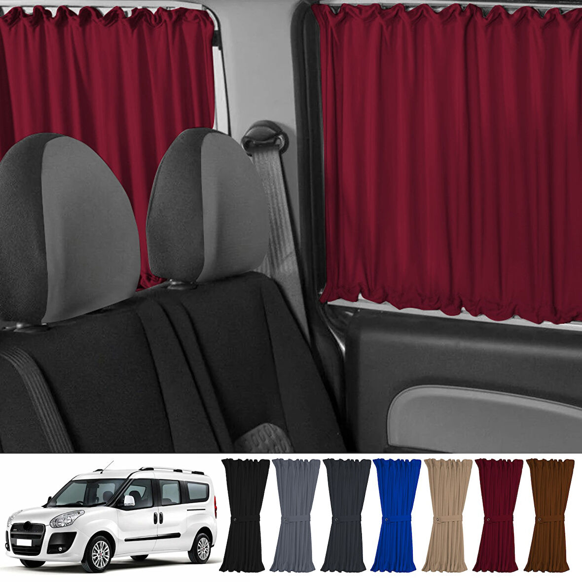 Fiat Doblo Iı Uzun Şase 2010-2023 Uyumlu Bordo Raylı Oto Perde Takımı