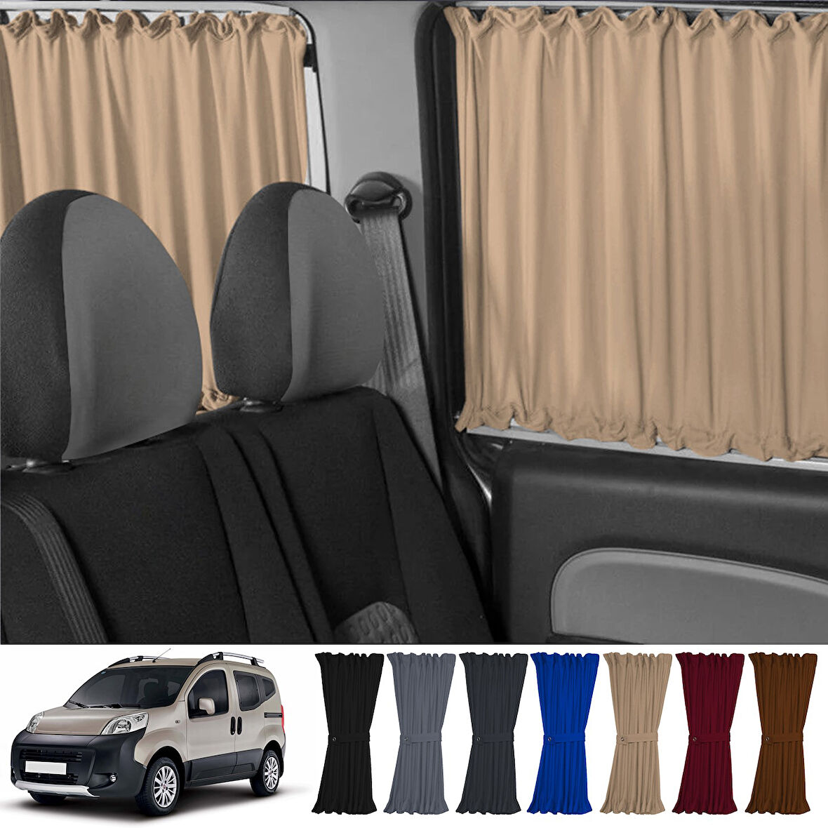 Fiat Fiorino 2007+ Uyumlu Krem Raylı Oto Perde Takımı