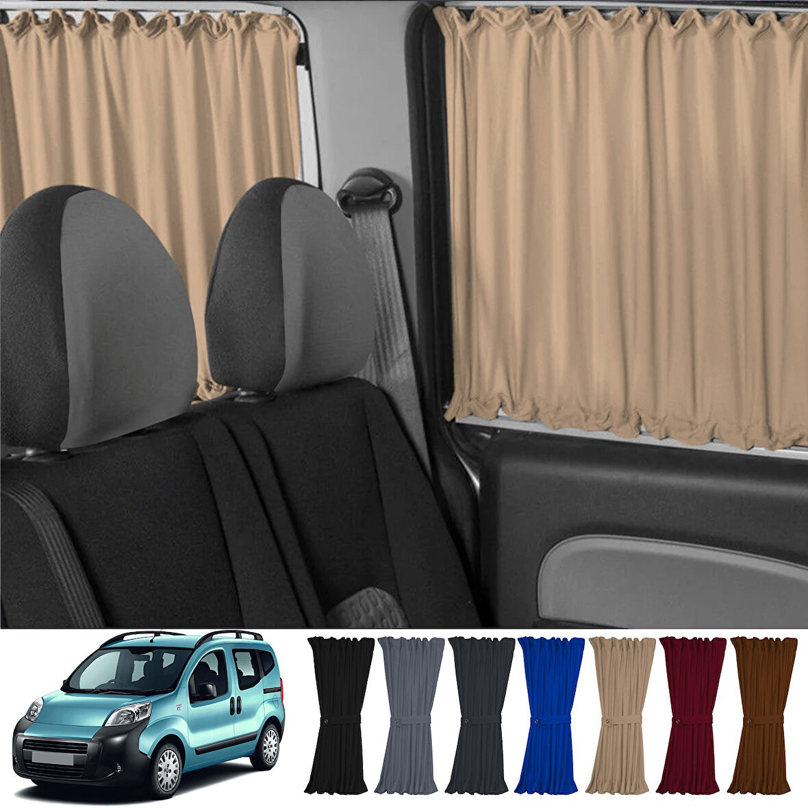 Citroen Nemo 2007-2015 Uyumlu Krem Raylı Oto Perde Takımı