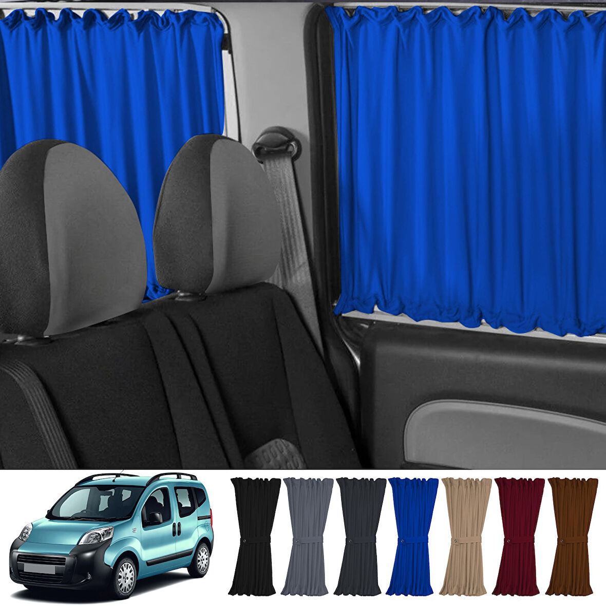 Citroen Nemo 2007-2015 Uyumlu Mavi Raylı Oto Perde Takımı