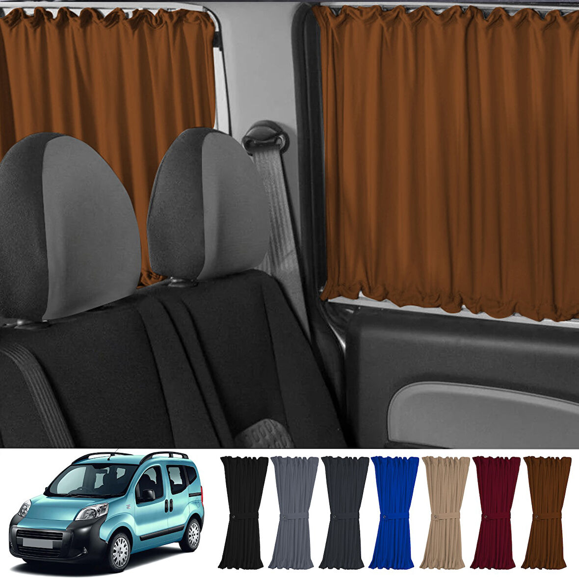 Citroen Nemo 2007-2015 Uyumlu Taba Raylı Oto Perde Takımı