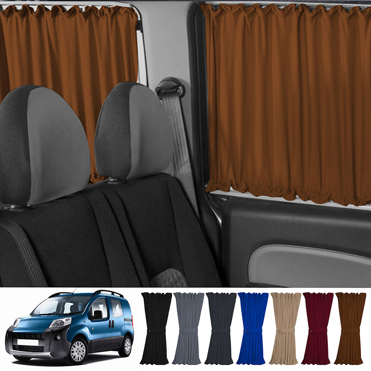 Peugeot Bipper 2008-2014 Uyumlu Taba Raylı Oto Perde Takımı