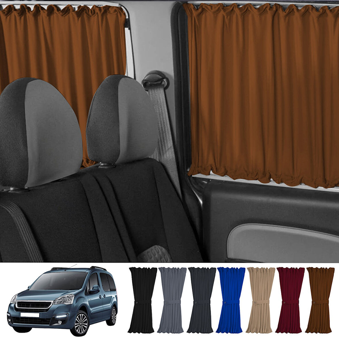 Peugeot Partner Tepee 2008-2018 Uyumlu Taba Raylı Oto Perde Takımı