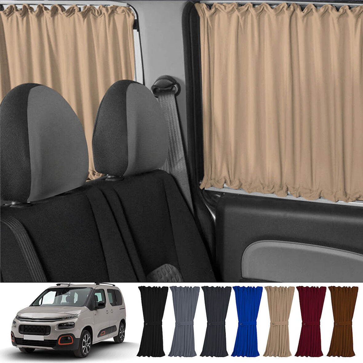 Citroen Berlingo 2.nesil 2008-2018 Uyumlu Krem Raylı Oto Perde Takımı