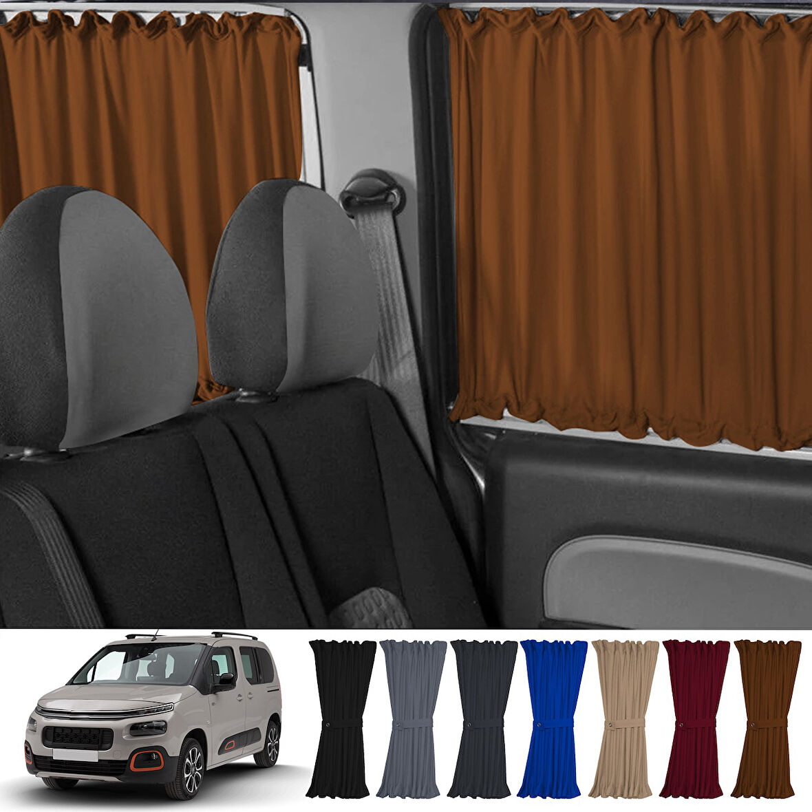 Citroen Berlingo 2.nesil 2008-2018 Uyumlu Taba Raylı Oto Perde Takımı