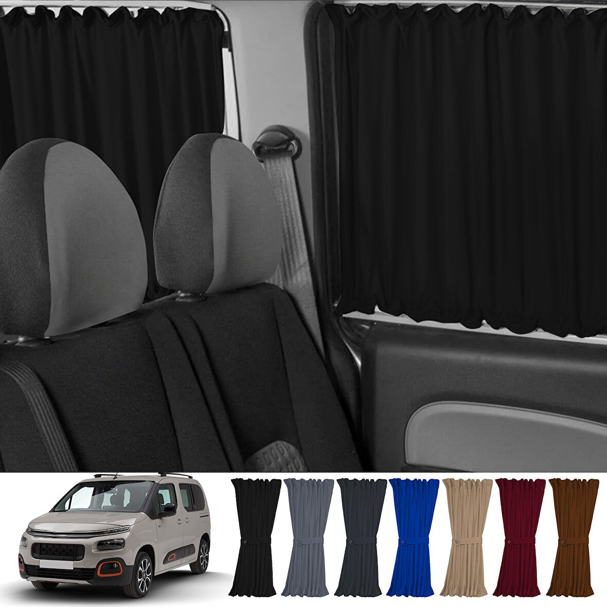 Citroen Berlingo 2.nesil 2008-2018 Uyumlu Siyah Raylı Oto Perde Takımı