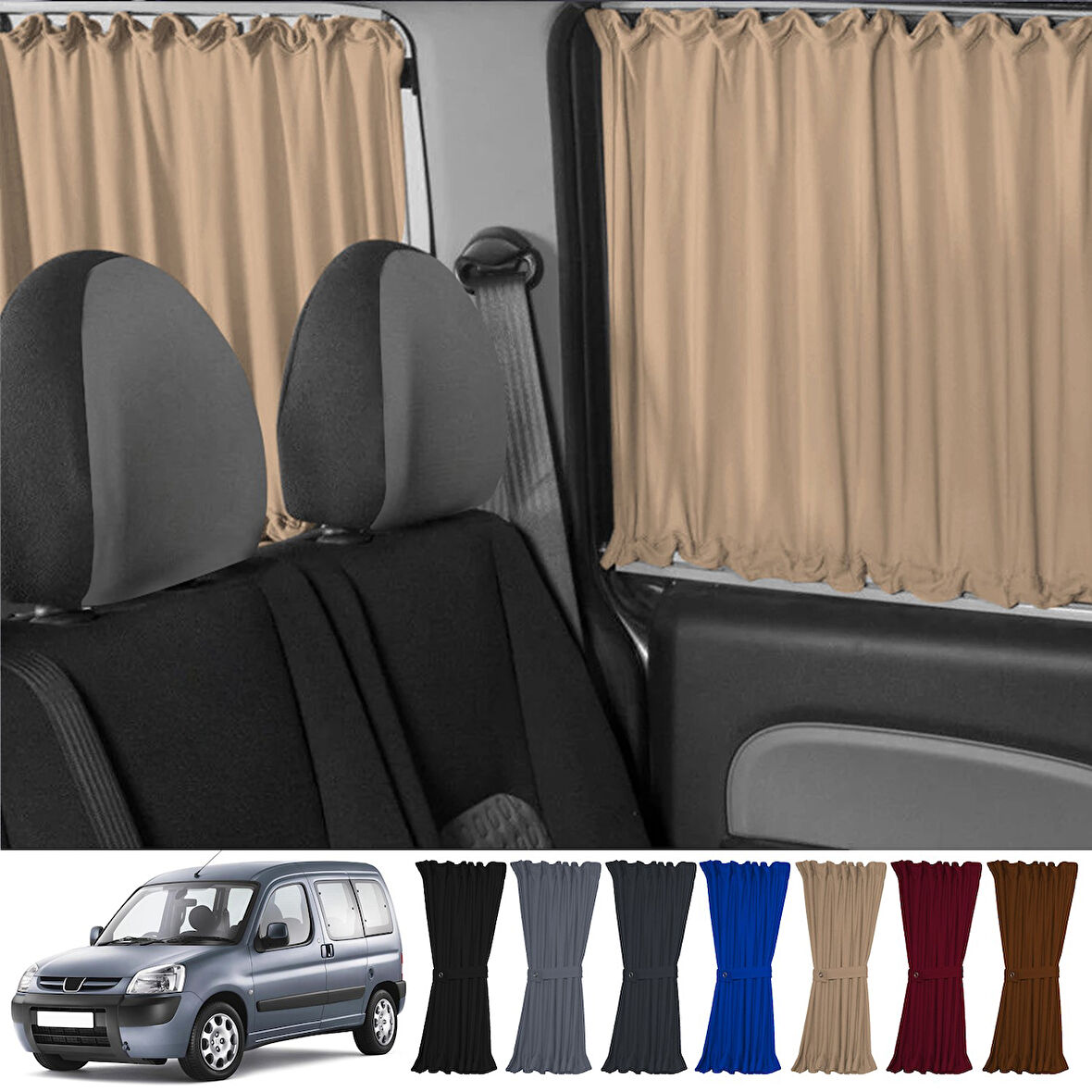 Peugeot Partner 1996-2008 Uyumlu Krem Raylı Oto Perde Takımı