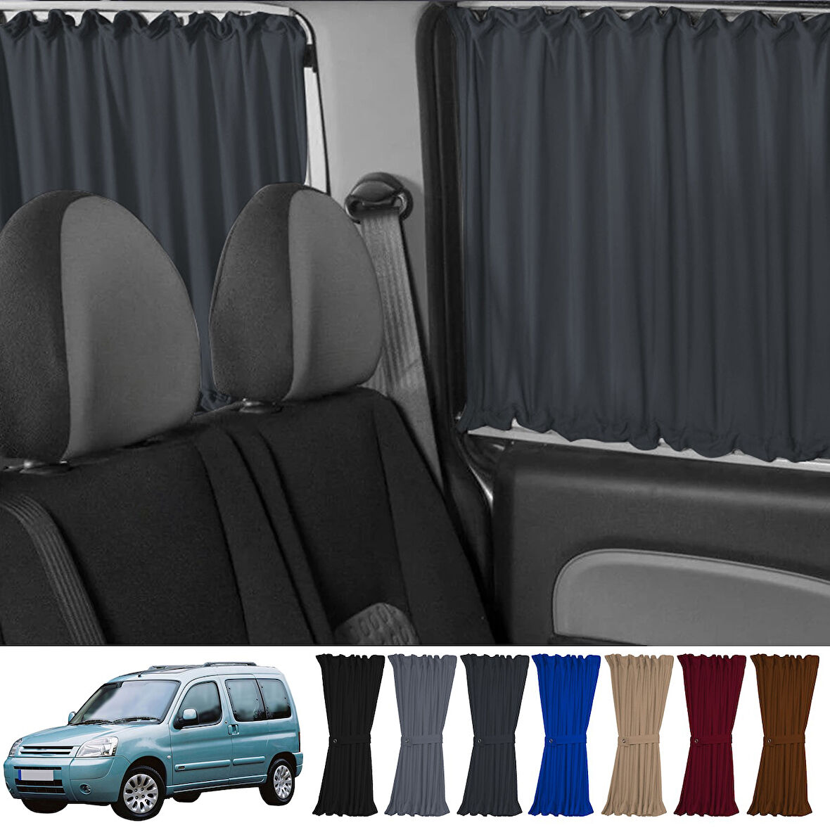 Citroen Berlingo 1.nesil 1996-2009 Uyumlu Füme Raylı Oto Perde Takımı