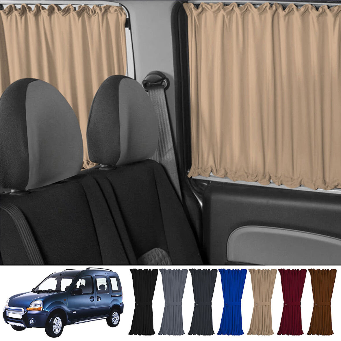 Renault Kangoo 1 . Nesil Kısa Şase 1997-2009 Uyumlu Krem Raylı Oto Perde Takımı