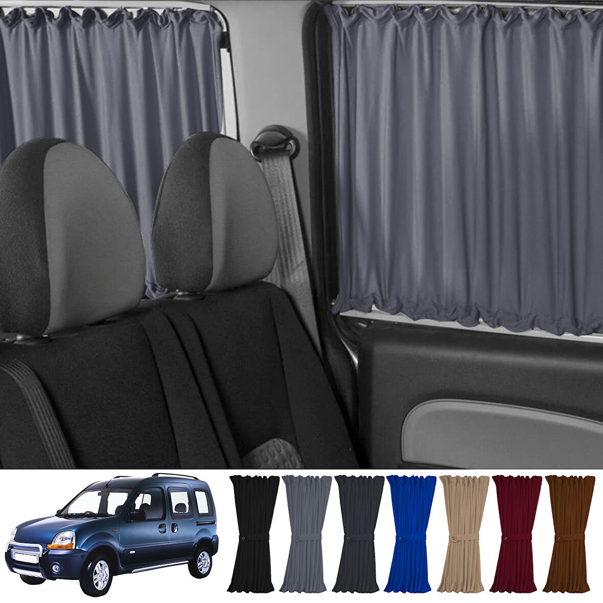 Renault Kangoo 1 . Nesil Kısa Şase 1997-2009 Uyumlu Gri Raylı Oto Perde Takımı