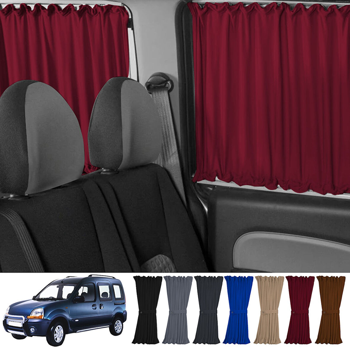 Renault Kangoo 1 . Nesil Kısa Şase 1997-2009 Uyumlu Bordo Raylı Oto Perde Takımı