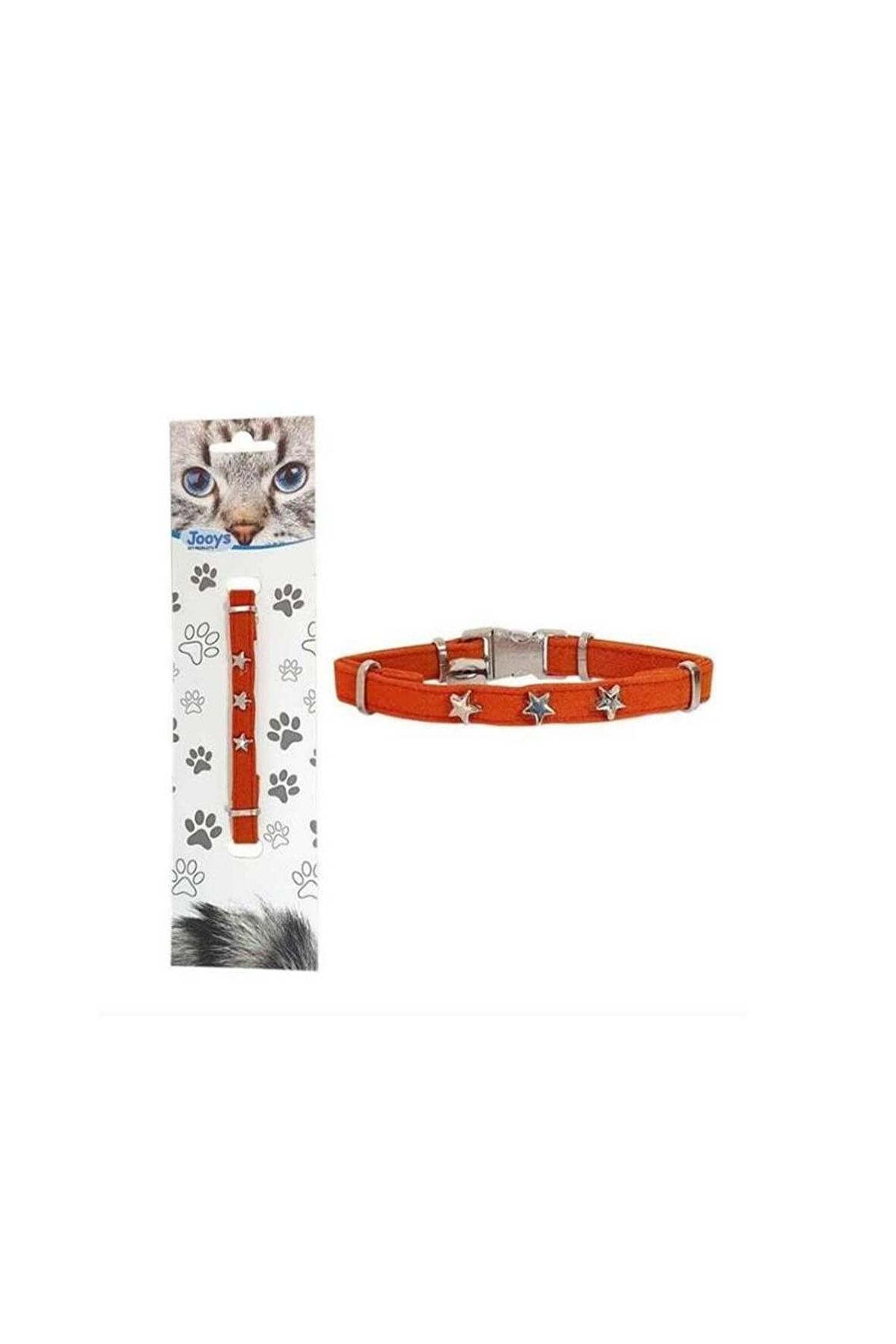 Jooys Kadife Zilli Yıldızlı Kedi Boyun Tasması Turuncu