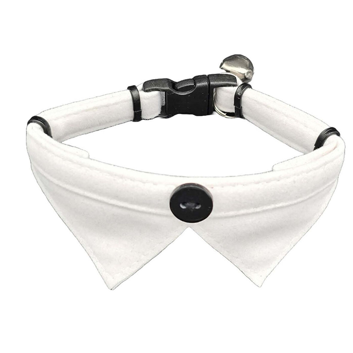 Jooys Kadife Zilli Yakalı Kedi Boyun Tasması Beyaz