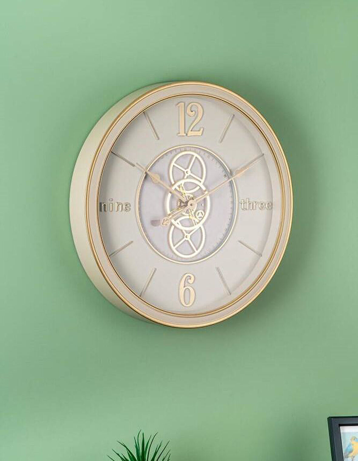 LUNA ÇARKLI METAL DUVAR SAATİ KREM 60CM
