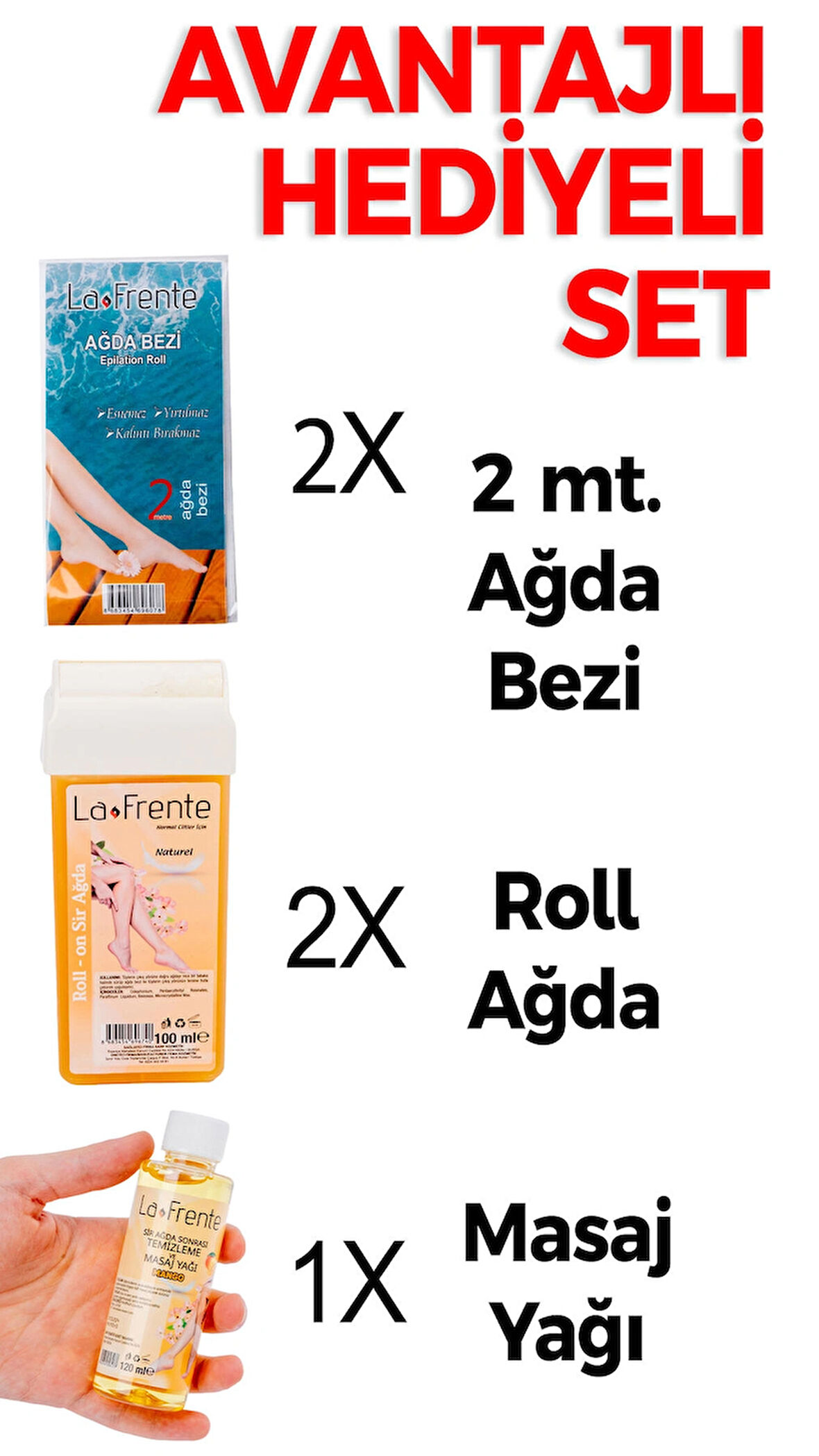 LA FRENTE KARTUŞ AĞDA SETİ 2 MT AĞDA BEZİ 2 ADET NATURELKARTUŞ AĞDA MANGO AĞDA YAĞI